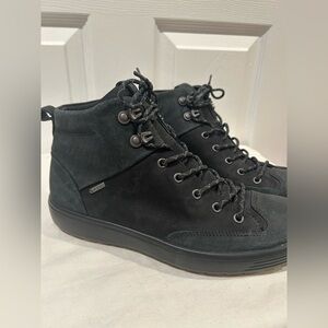 Ecco Gore Tech Men's Sz 7 (W 8.5) Soft 7 Tred GTX Tie Black Nubuck Leather Boot